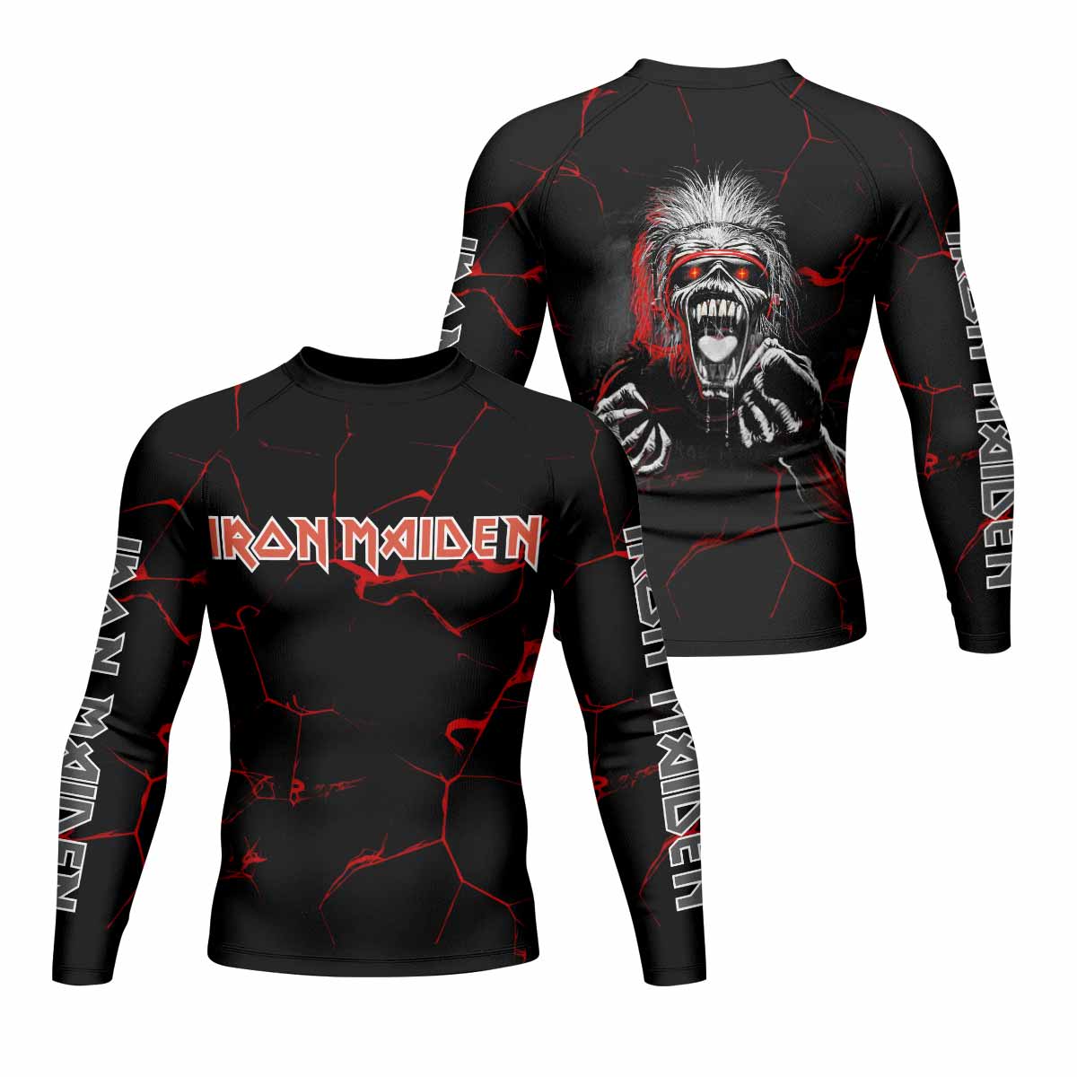 Iron Maiden A Real Dead One Men's Rash Guard Long Sleeve - front and back view