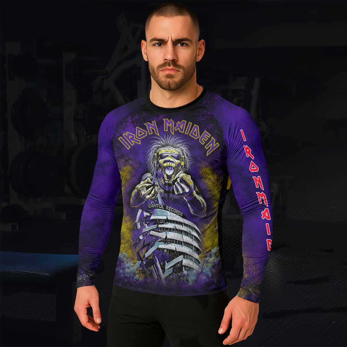 Iron Maiden Capitol Chaos Eddie Men's Rash Guard Long Sleeve - lifestyle view