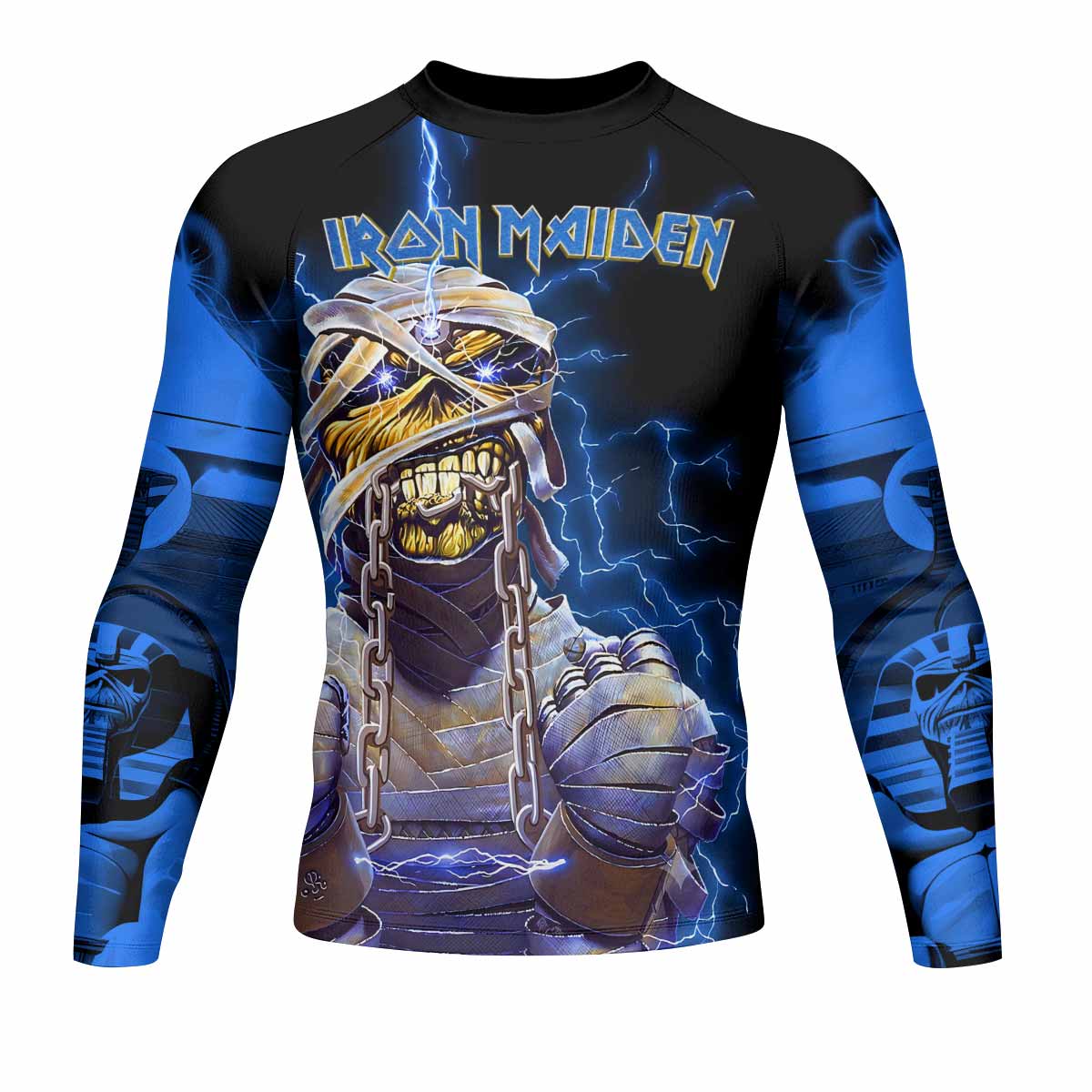 Iron Maiden Powerslave Mummy Eddie Men's Rash Guard Long Sleeve - front view mockup
