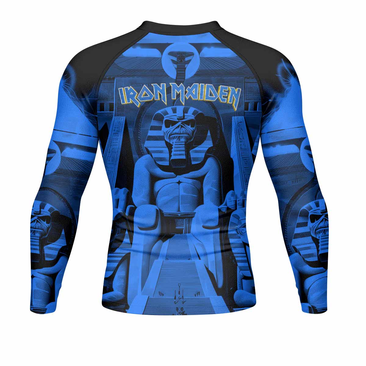 Iron Maiden Powerslave Mummy Eddie Men's Rash Guard Long Sleeve - back view mockup