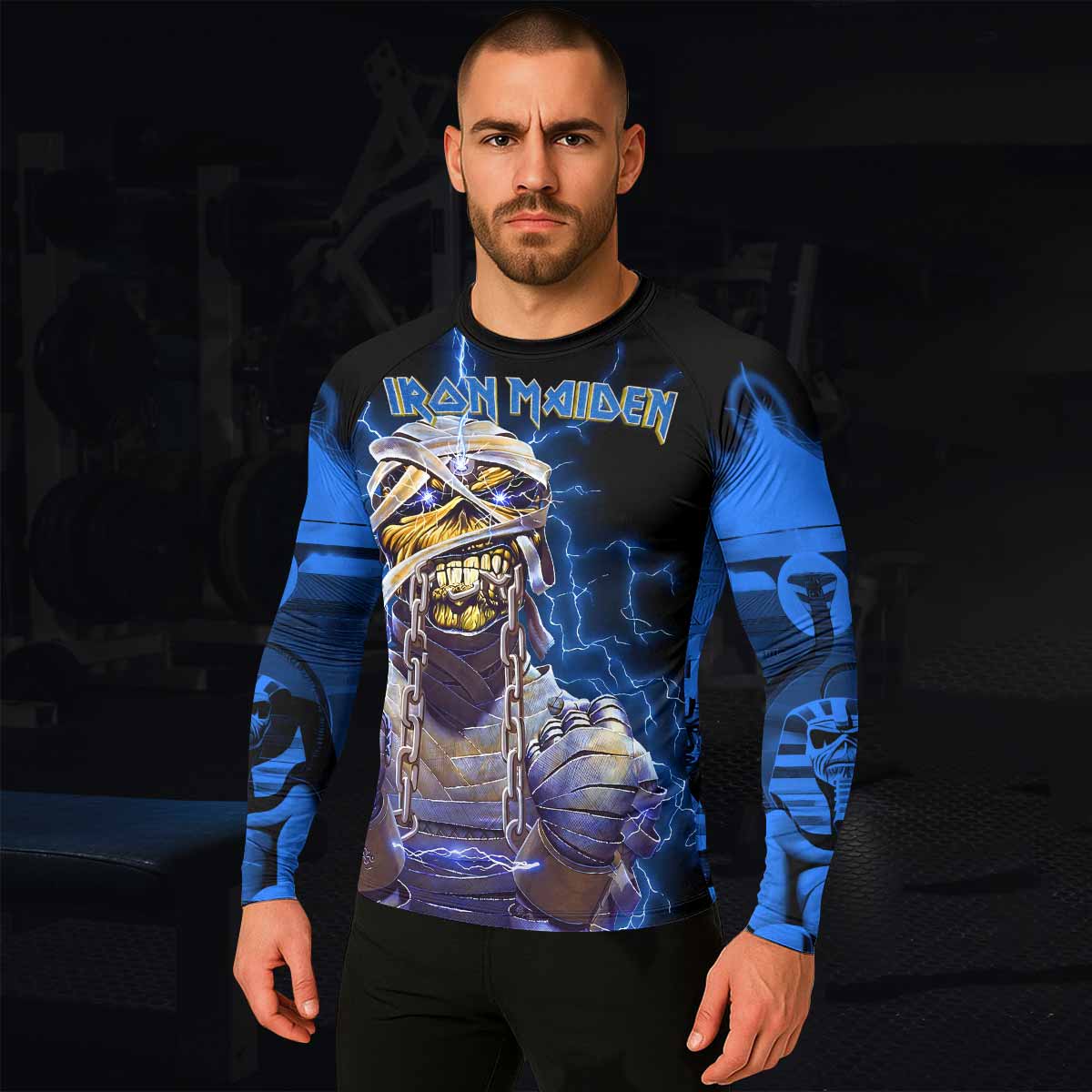 Iron Maiden Powerslave Mummy Eddie Men's Rash Guard Long Sleeve - lifestyle view