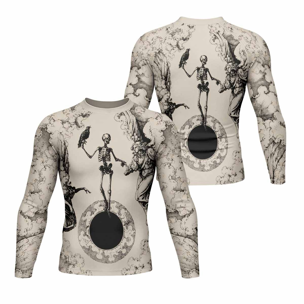 Celestial Memento Mori Men's Rash Guard Long Sleeve - front and back view