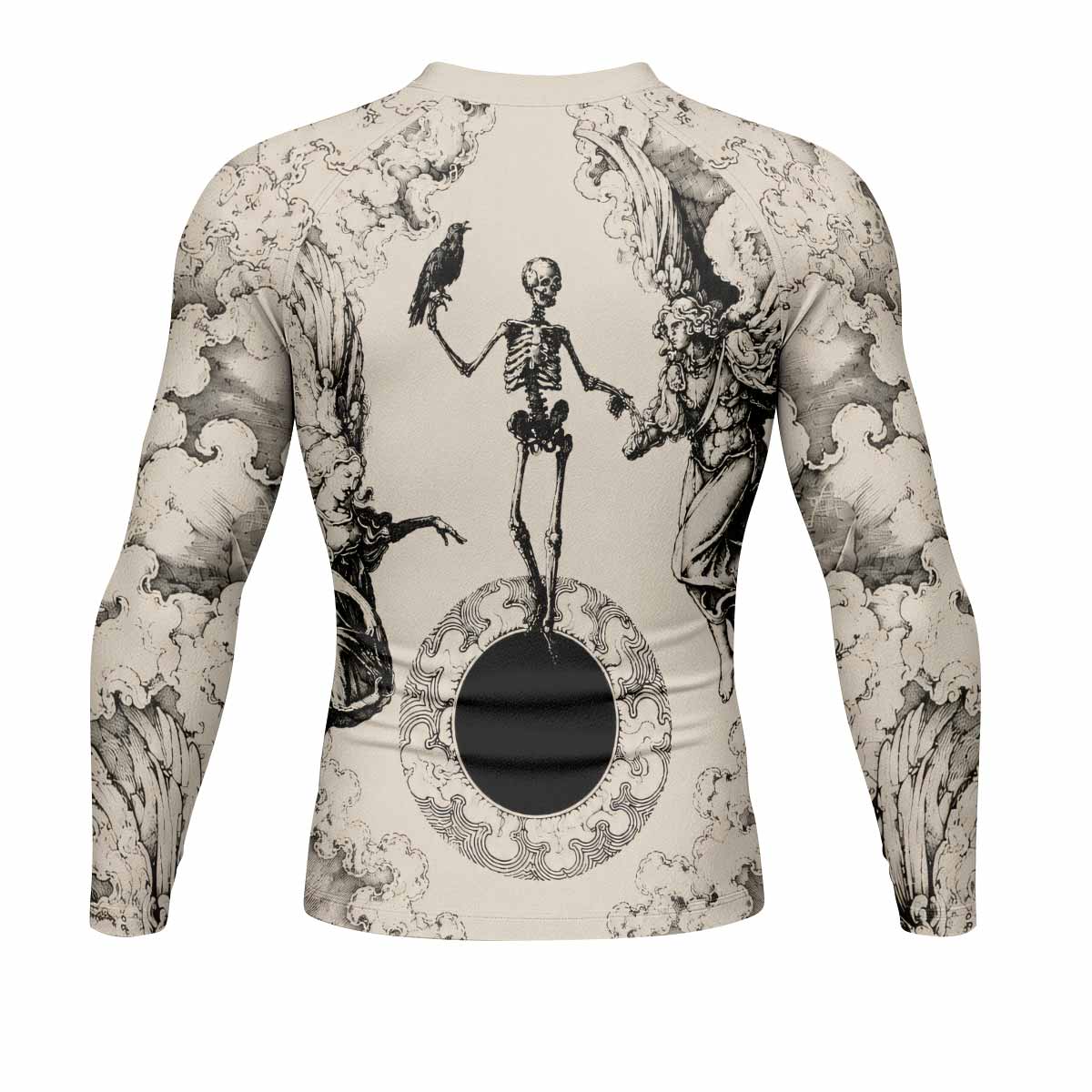 Celestial Memento Mori Men's Rash Guard Long Sleeve - back view mockup
