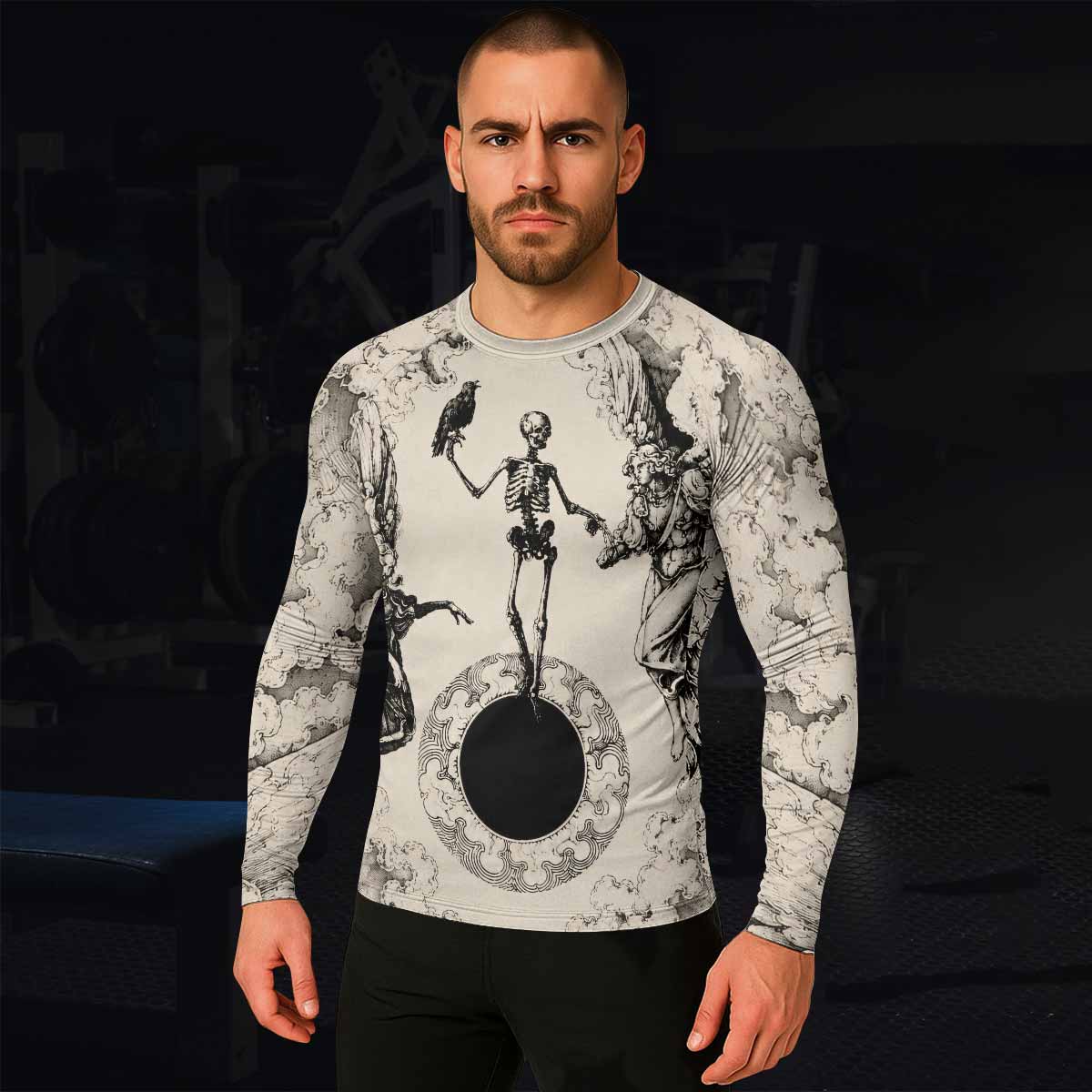 Celestial Memento Mori Men's Rash Guard Long Sleeve - lifestyle view