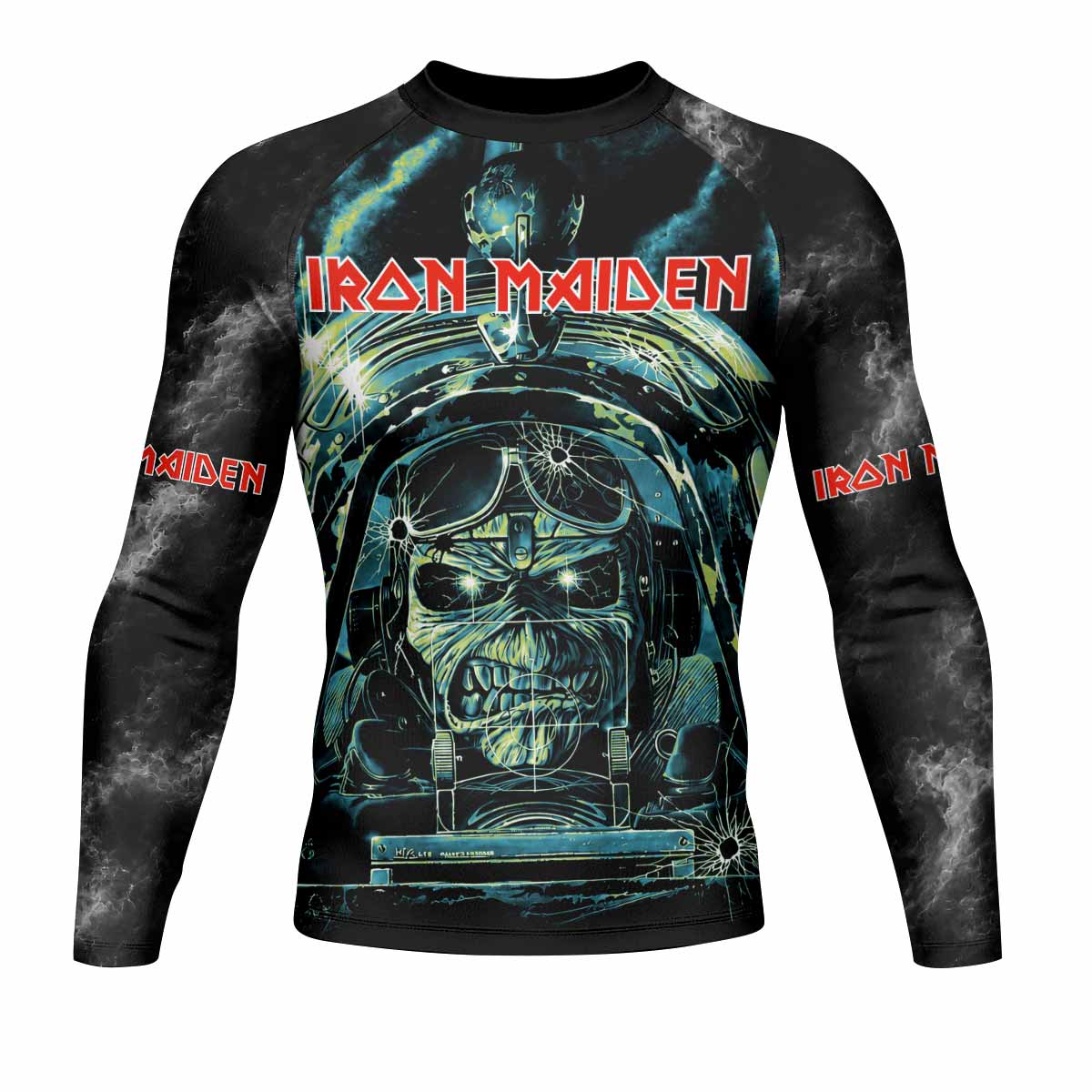 Iron Maiden Aces High Eddie Pilot Men's Rash Guard Long Sleeve - front view mockup
