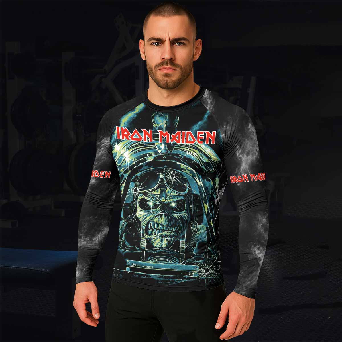 Iron Maiden Aces High Eddie Pilot Men's Rash Guard Long Sleeve - lifestyle view