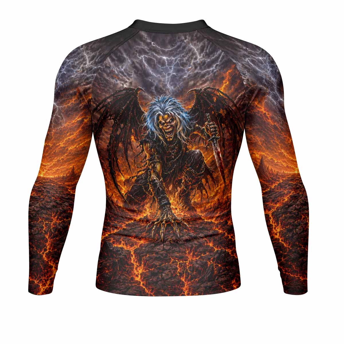 Iron Maiden The Fallen Angel Eddie Men's Rash Guard Long Sleeve - back view mockup