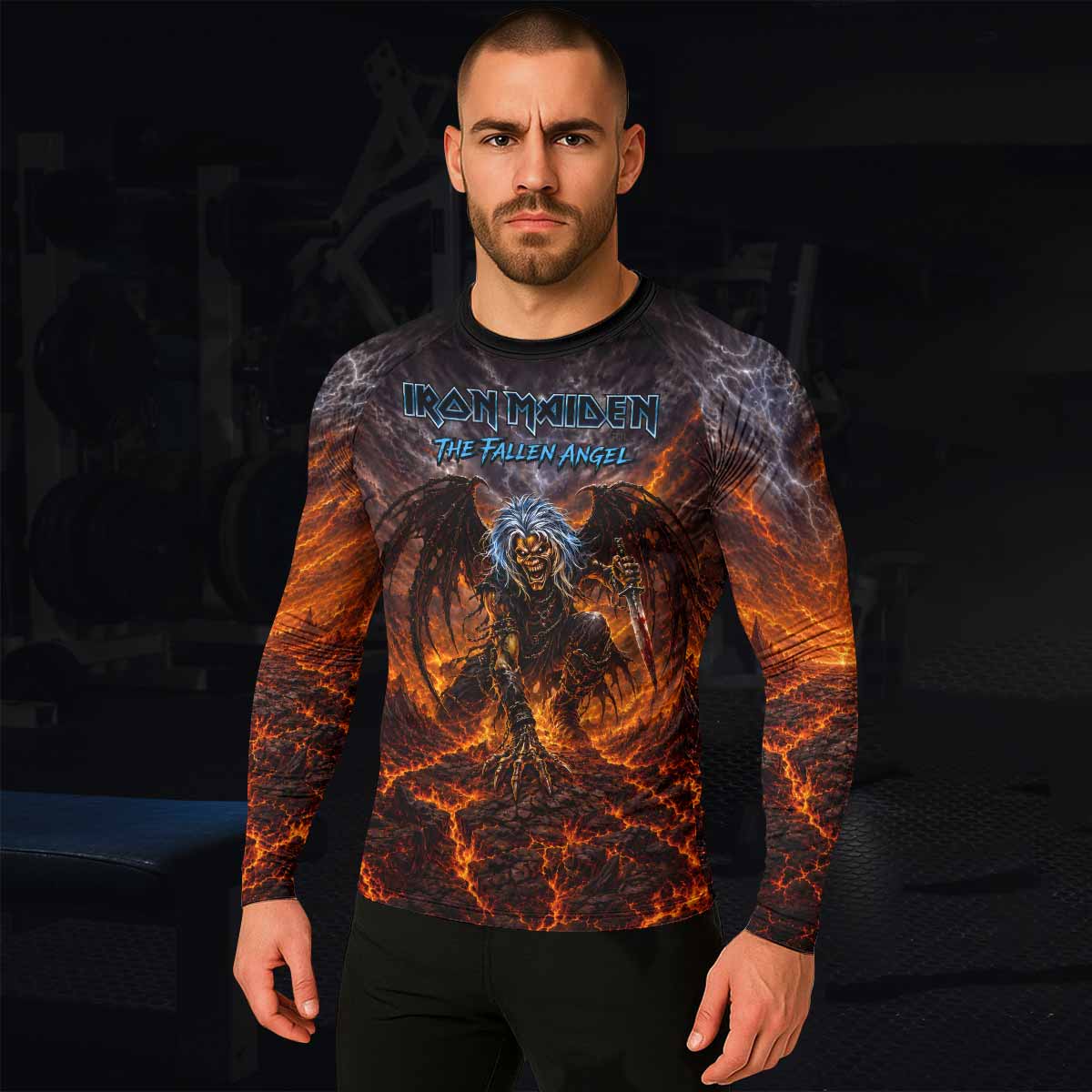 Iron Maiden The Fallen Angel Eddie Men's Rash Guard Long Sleeve - lifestyle view