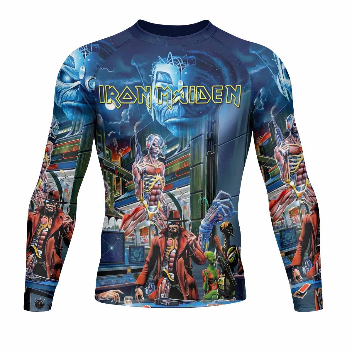 Iron Maiden Somewhere in Time Eddie Cyborg Men's Rash Guard Long Sleeve - front view mockup