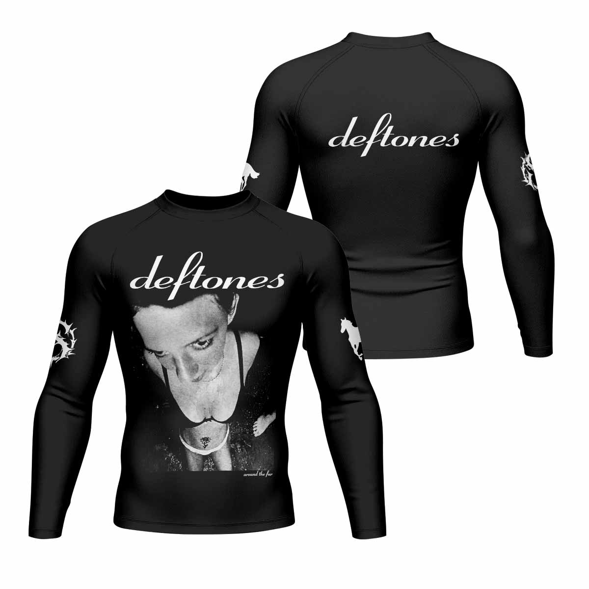 Deftones Around the Fur Men's Rash Guard Long Sleeve - front and back view