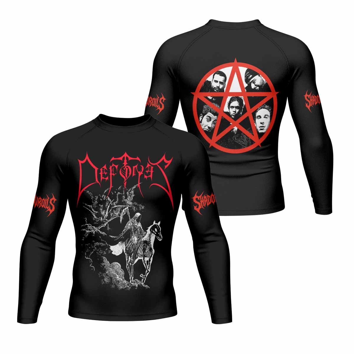 Deftones White Pony Grim Reaper Men's Rash Guard Long Sleeve - front and back view