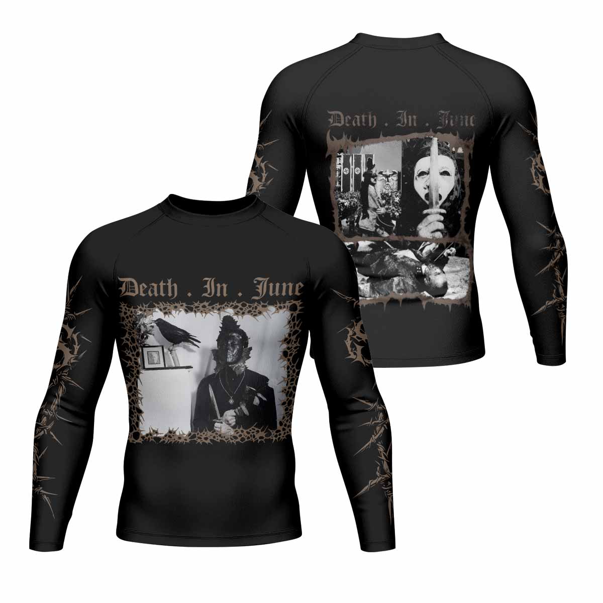 Death in June Ritual Raven Men's Rash Guard Long Sleeve - front and back view