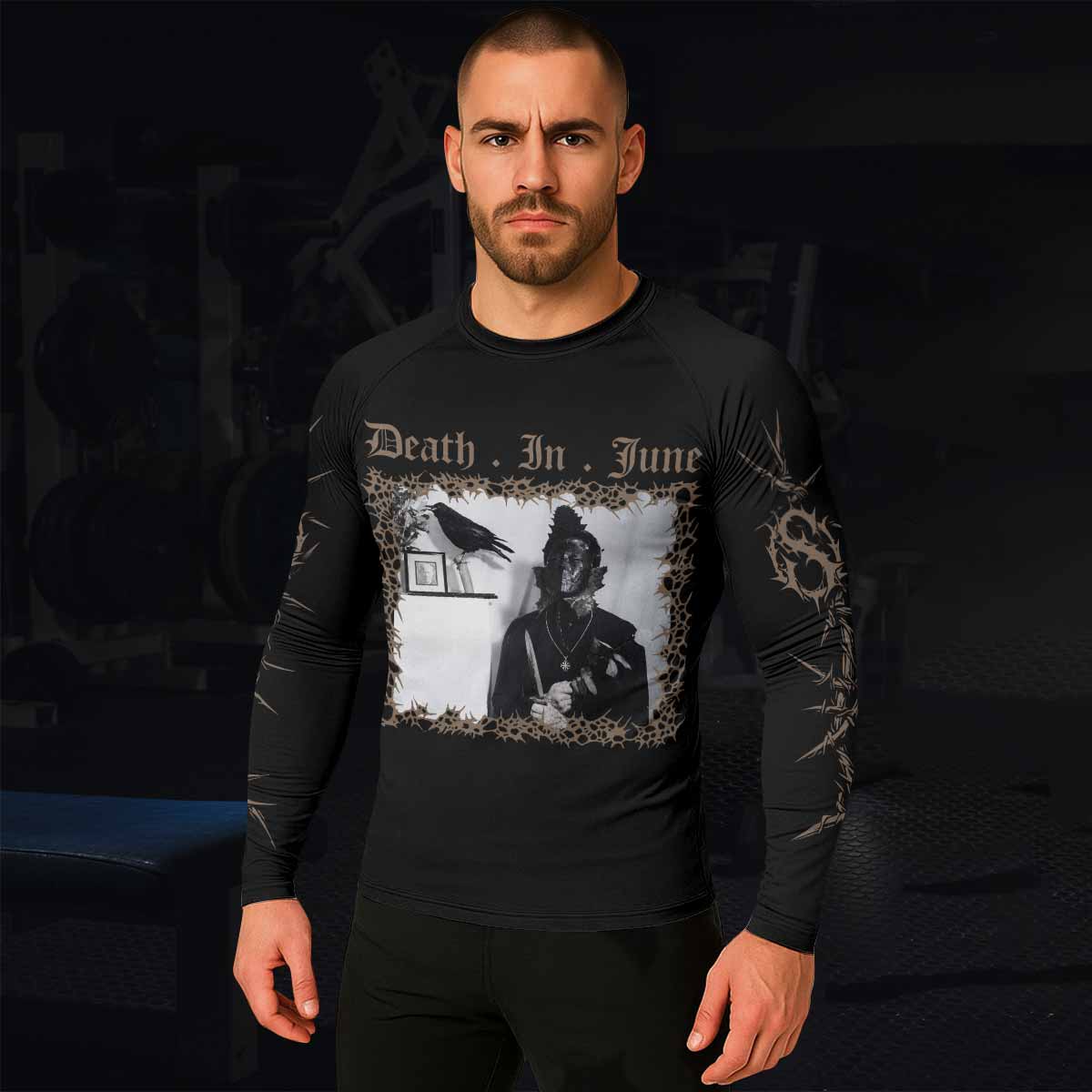 Death in June Ritual Raven Men's Rash Guard Long Sleeve - lifestyle view