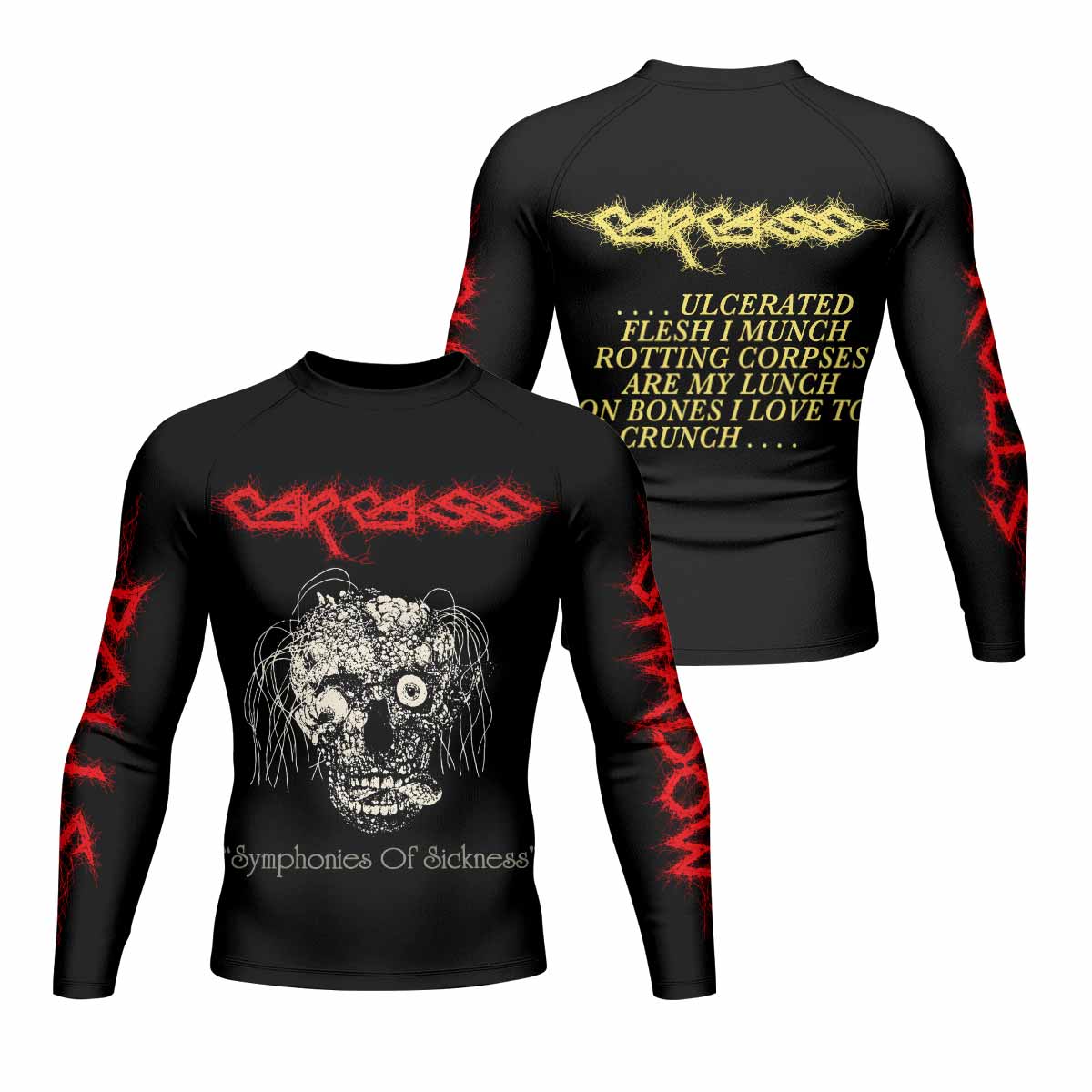 Carcass Symphonies of Sickness Men's Rash Guard Long Sleeve - front and back view
