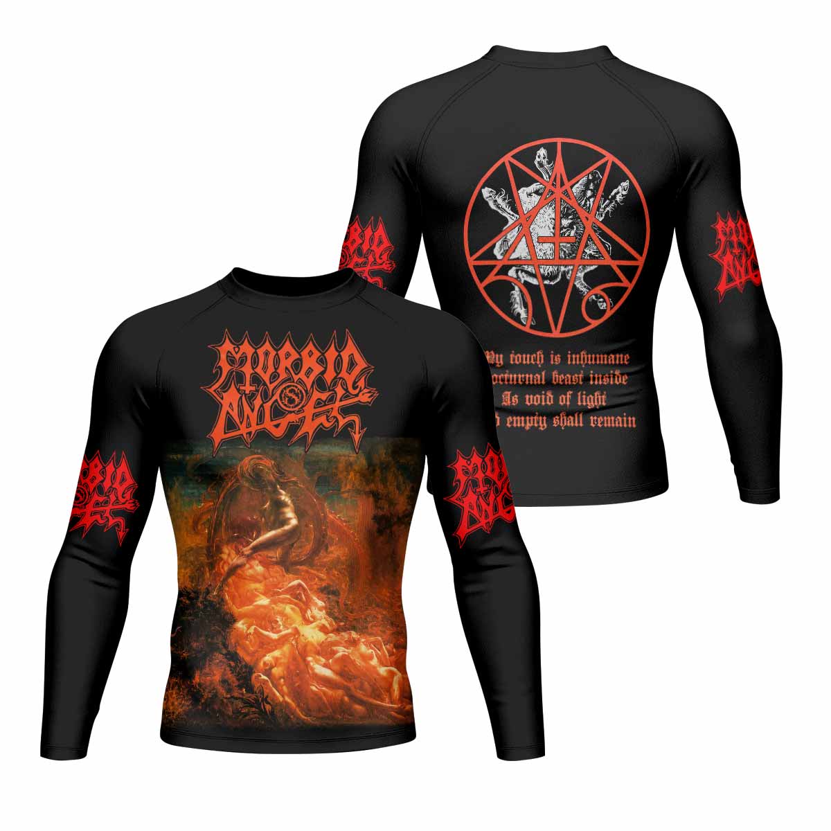 Morbid Angel Altars of Madness Men's Rash Guard Long Sleeve - front and back view