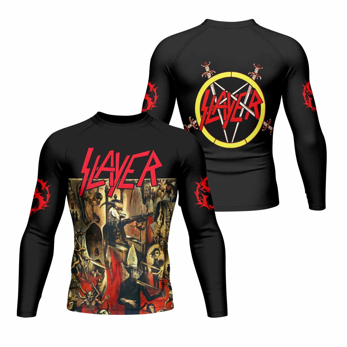 South of Heaven Slayer Men's Rash Guard Long Sleeve - front and back view