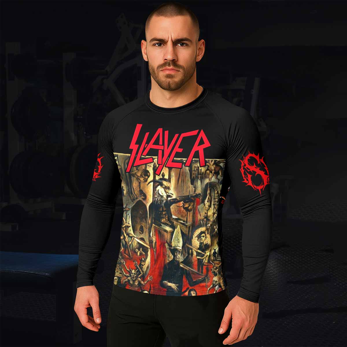 South of Heaven Slayer Men's Rash Guard Long Sleeve - lifestyle view