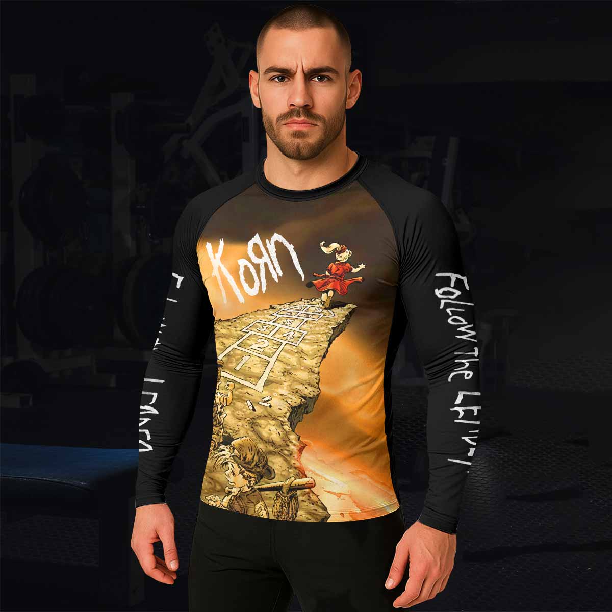 Korn Follow the Leader Hopscotch Men's Rash Guard Long Sleeve - lifestyle view