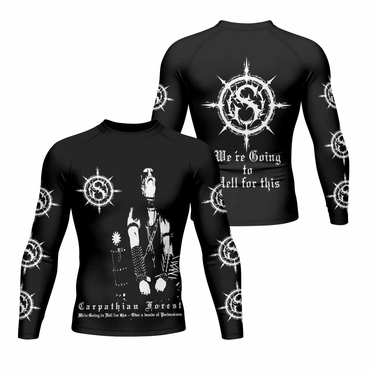 Carpathian Forest We're Going to Hell for This Men's Rash Guard Long Sleeve - front and back view