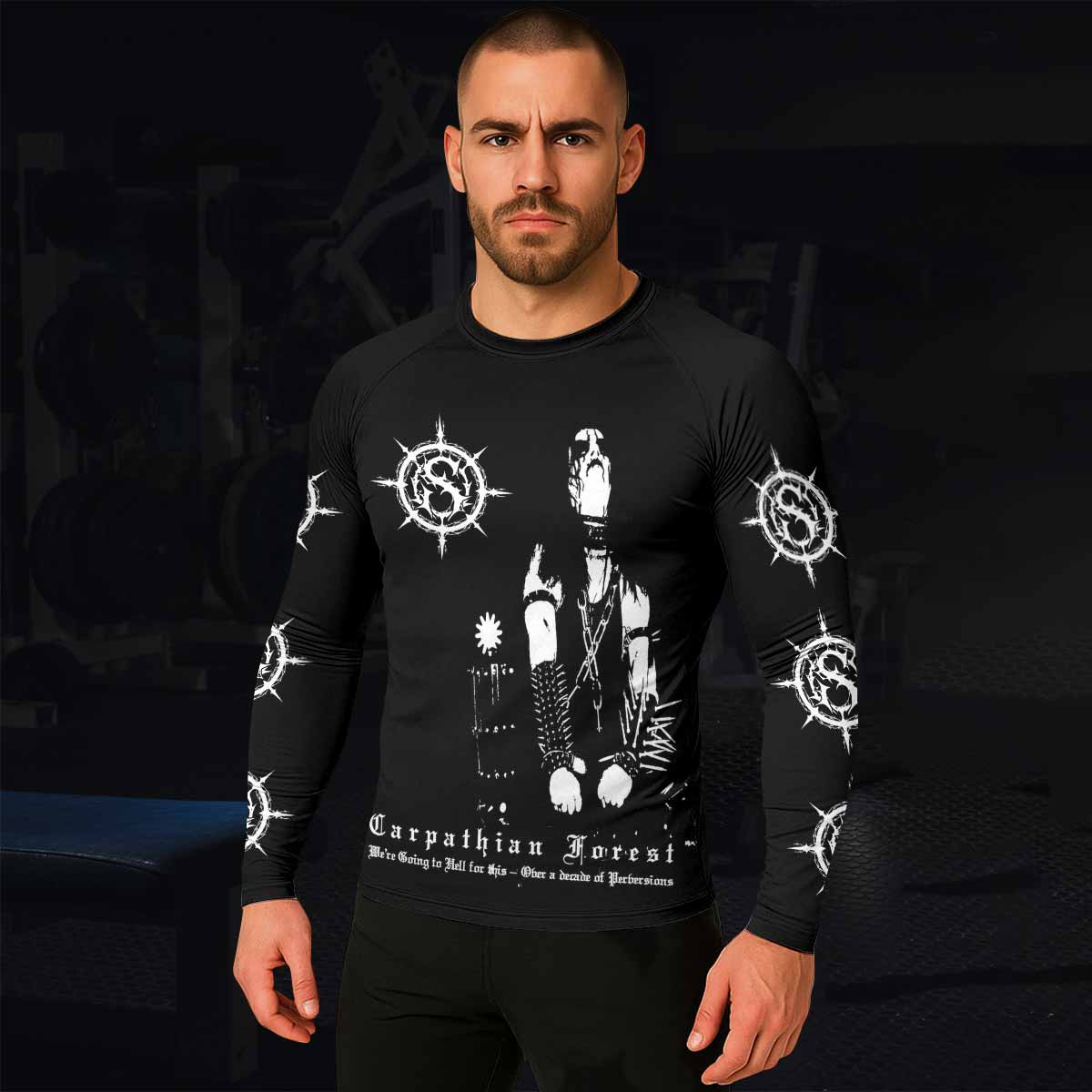Carpathian Forest We're Going to Hell for This Men's Rash Guard Long Sleeve - lifestyle view