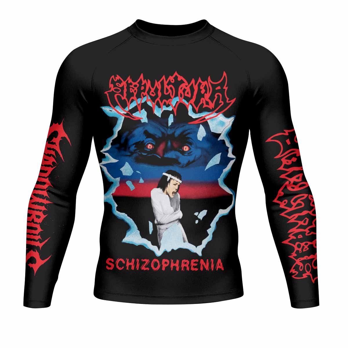 Sepultura Schizophrenia Men's Rash Guard Long Sleeve - front view mockup