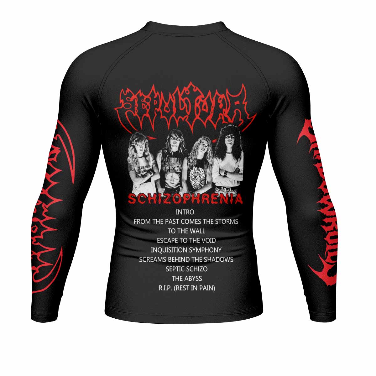 Sepultura Schizophrenia Men's Rash Guard Long Sleeve - back view mockup
