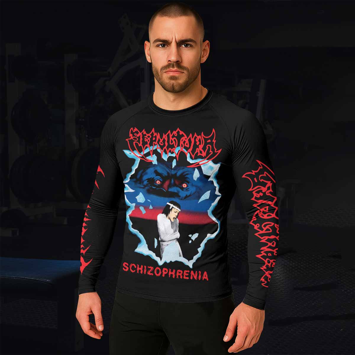 Sepultura Schizophrenia Men's Rash Guard Long Sleeve - lifestyle view