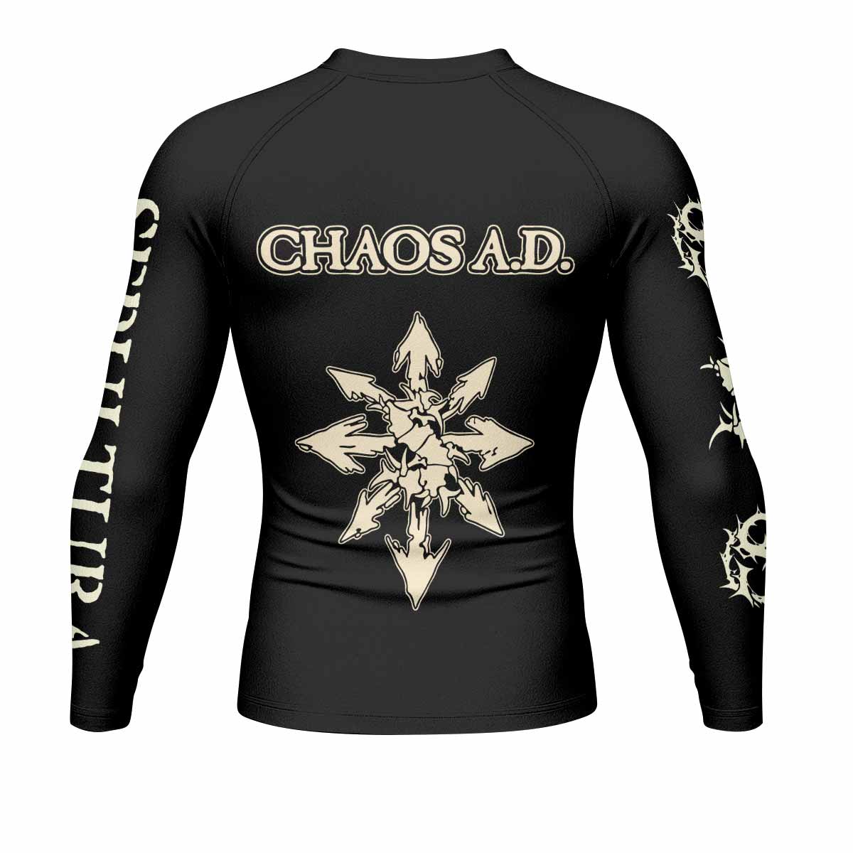 Chaos A.D. Sepultura Men's Rash Guard Long Sleeve - back view mockup