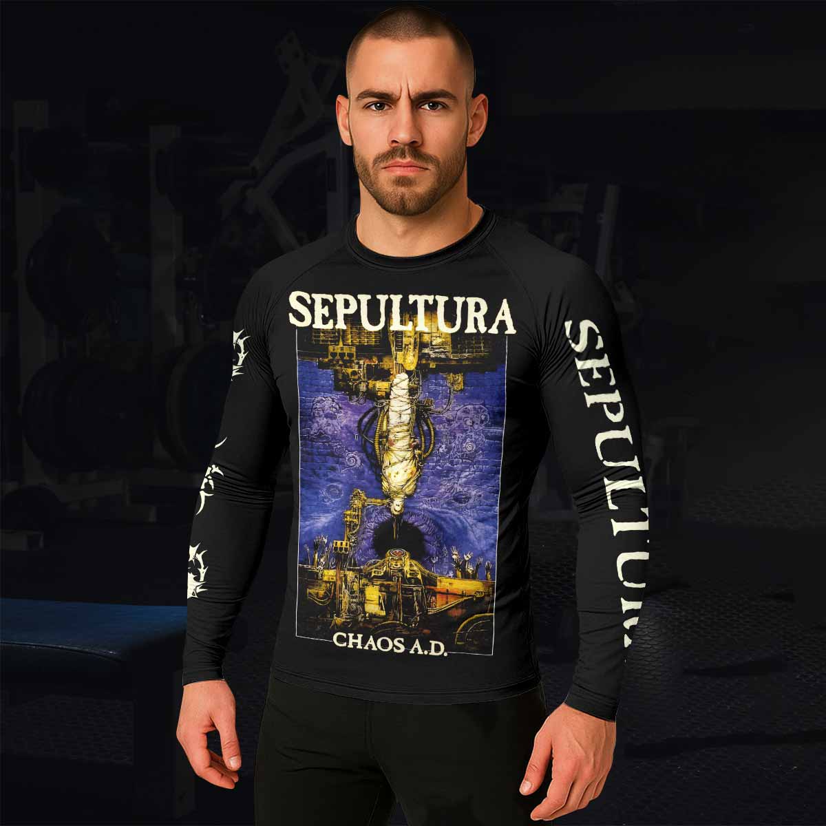 Chaos A.D. Sepultura Men's Rash Guard Long Sleeve - lifestyle view