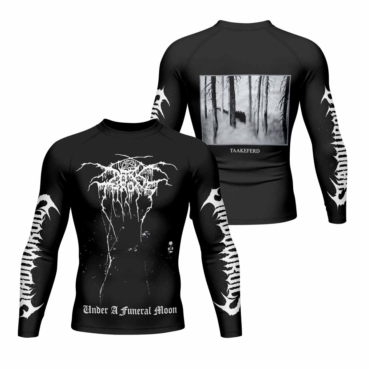 Darkthrone Under a Funeral Moon Men's Rash Guard Long Sleeve - front and back view