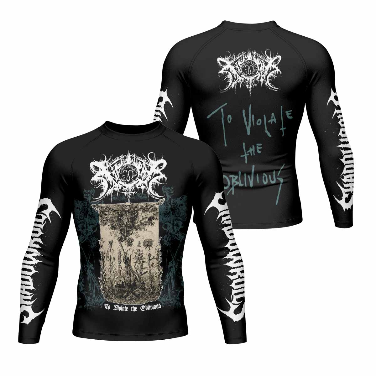 Xasthur To Violate the Oblivious Men's Rash Guard Long Sleeve - front and back view