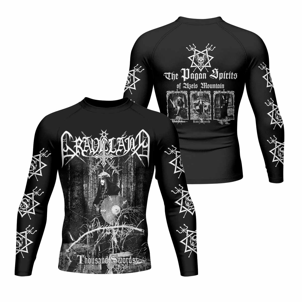 Graveland Thousand Swords Men's Rash Guard Long Sleeve - front and back view
