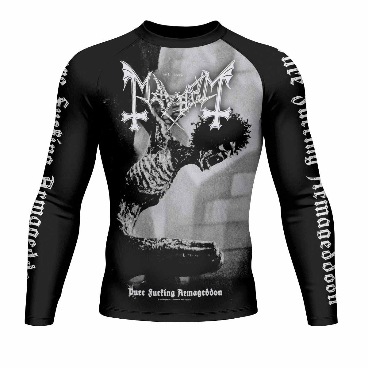 Mayhem Pure Fucking Armageddon Men's Rash Guard Long Sleeve - front view mockup