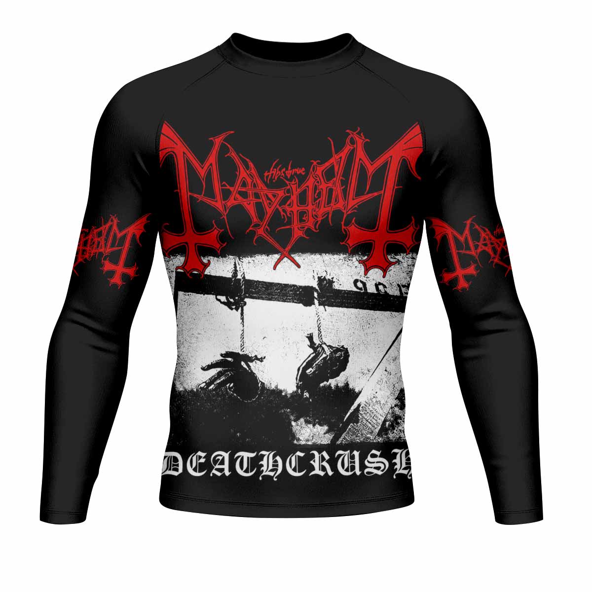 Mayhem Deathcrush No Fun No Core No Mosh No Trends Men's Rash Guard Long Sleeve - front view mockup