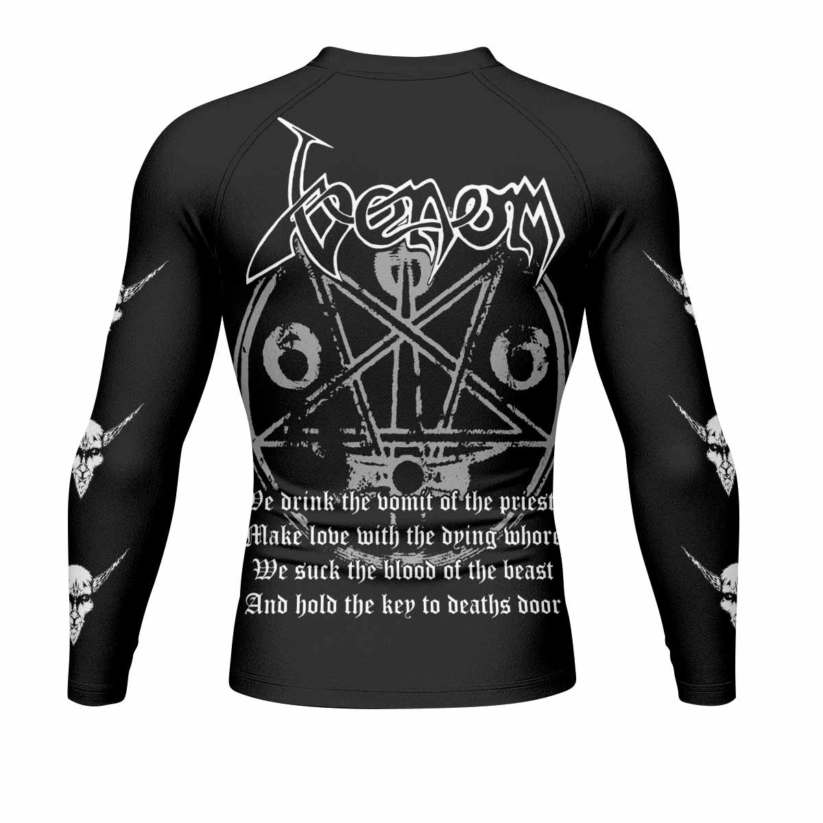 Venom Black Metal Goat Sigil Men's Rash Guard Long Sleeve - back view mockup