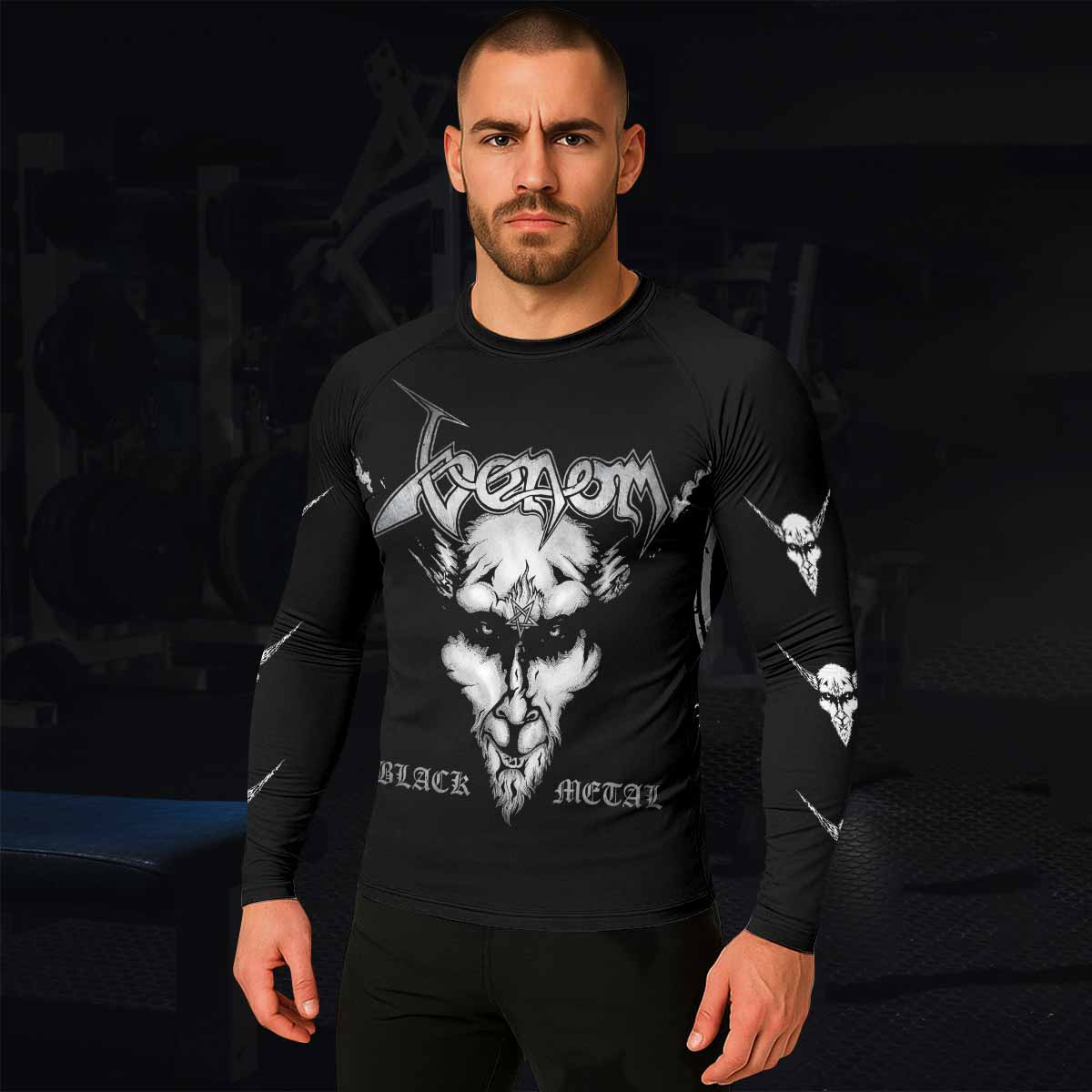 Venom Black Metal Goat Sigil Men's Rash Guard Long Sleeve - lifestyle view