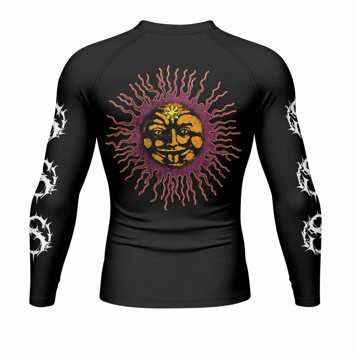 Tiamat Spiritual Sun Men's Rash Guard Long Sleeve - back view mockup