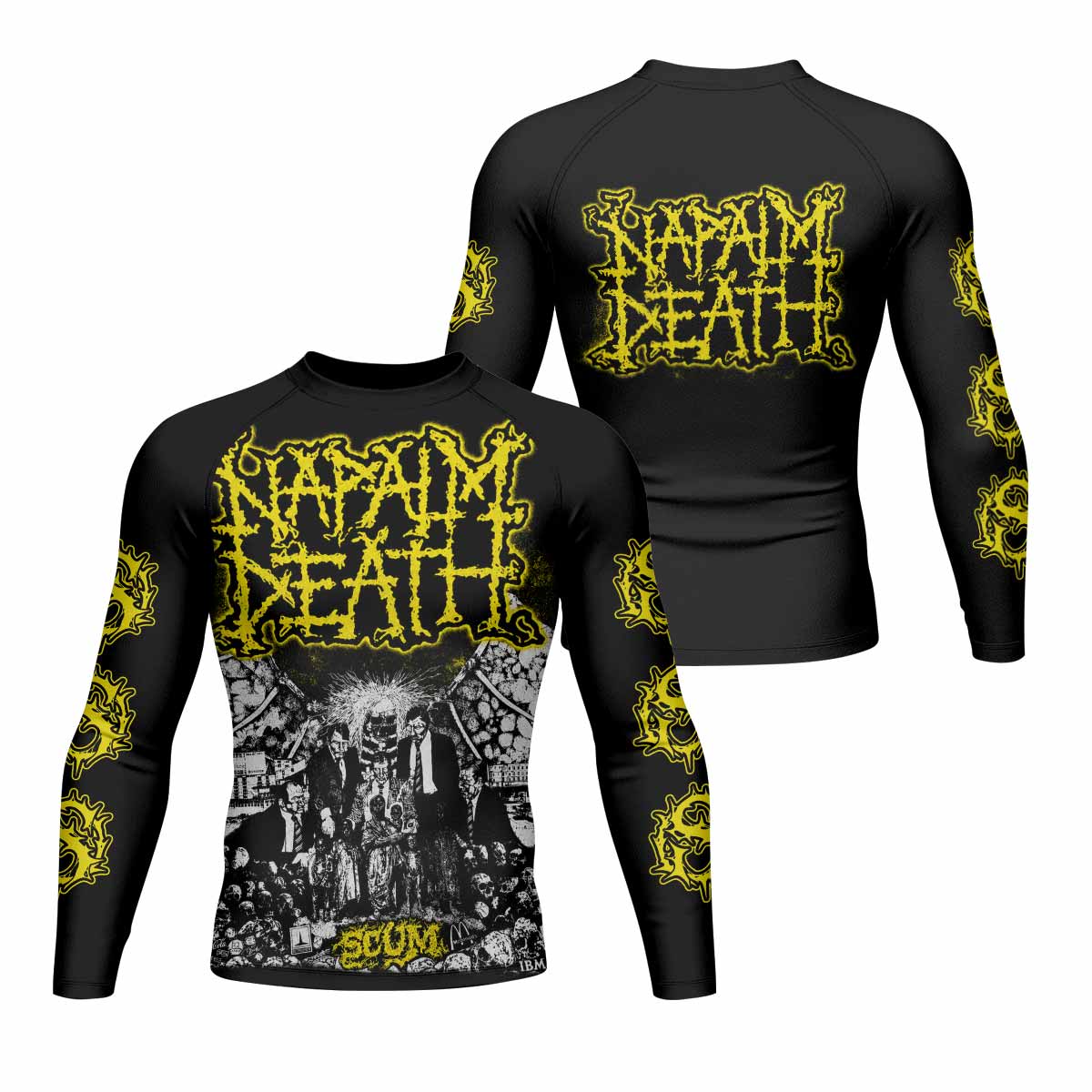 Napalm Death Scum Men's Rash Guard Long Sleeve - front and back view