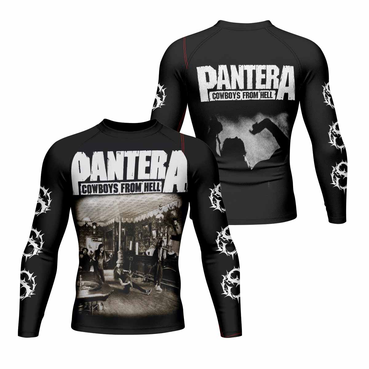 Cowboys from Hell Pantera Men's Rash Guard Long Sleeve - front and back view