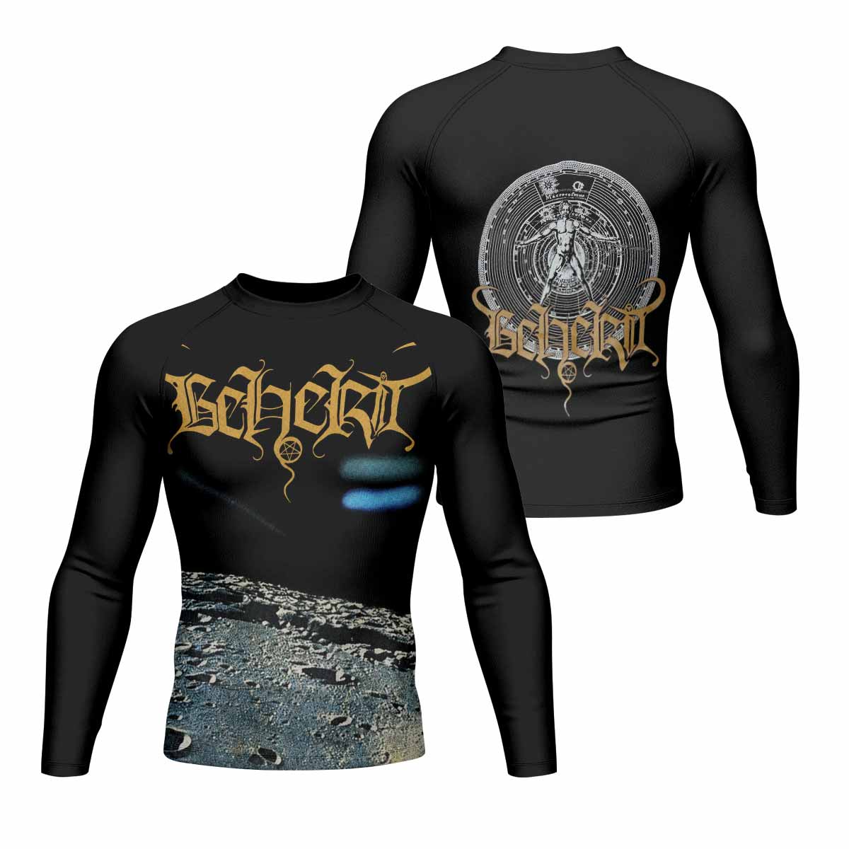Beherit Drawing Down the Moon Men's Rash Guard Long Sleeve - front and back view