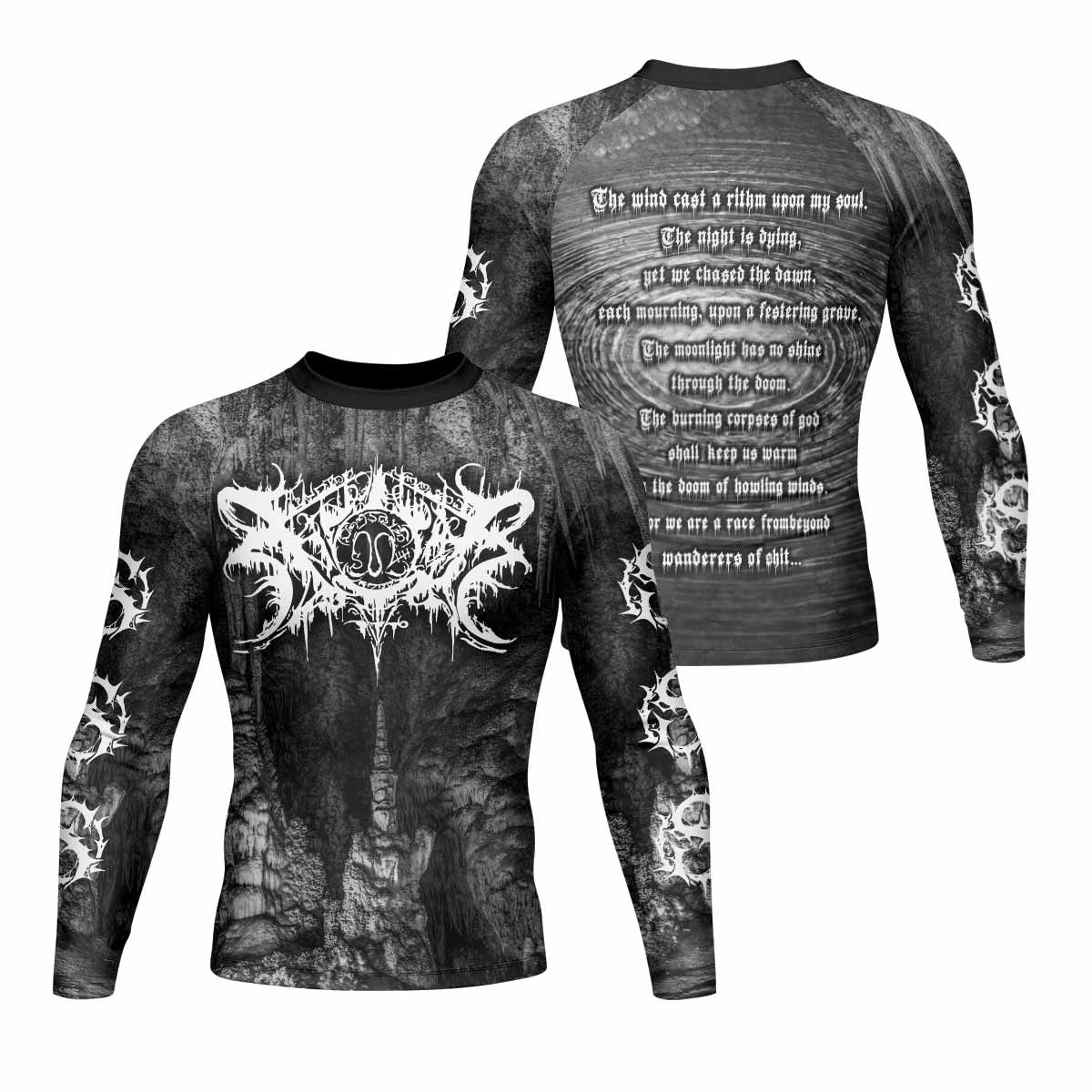 Xasthur Nocturnal Poisoning Men's Rash Guard Long Sleeve - front and back view