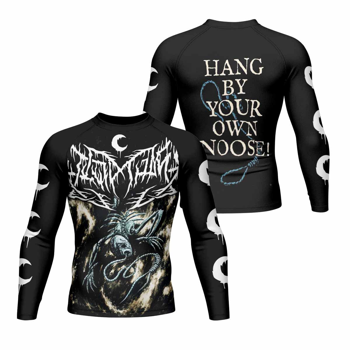 Leviathan A Silhouette in Splinters Men's Rash Guard Long Sleeve - front and back view