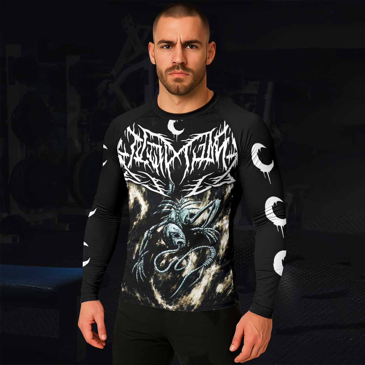 Leviathan A Silhouette in Splinters Men's Rash Guard Long Sleeve - lifestyle view