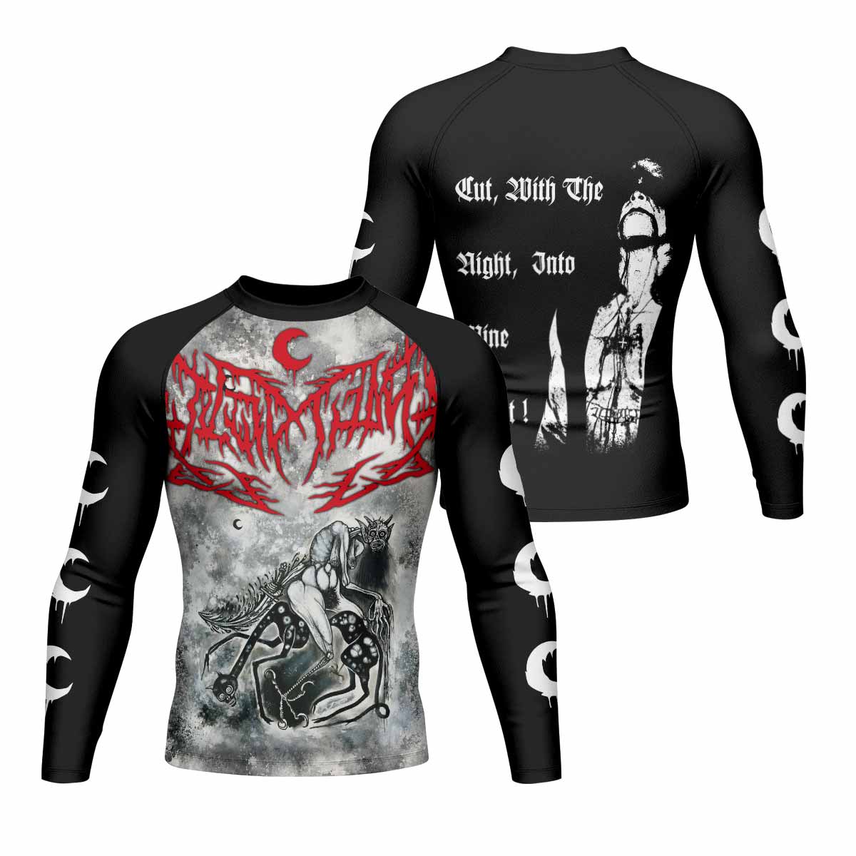 Leviathan Tentacles of Whorror Men's Rash Guard Long Sleeve - front and back view