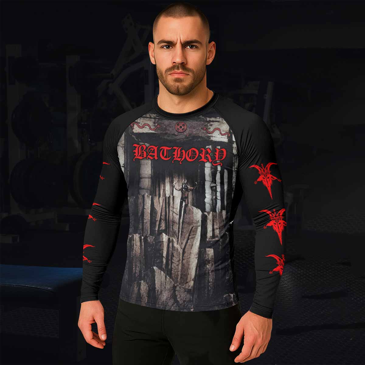 Bathory Under the Sign of the Black Mark Men's Rash Guard Long Sleeve - lifestyle view