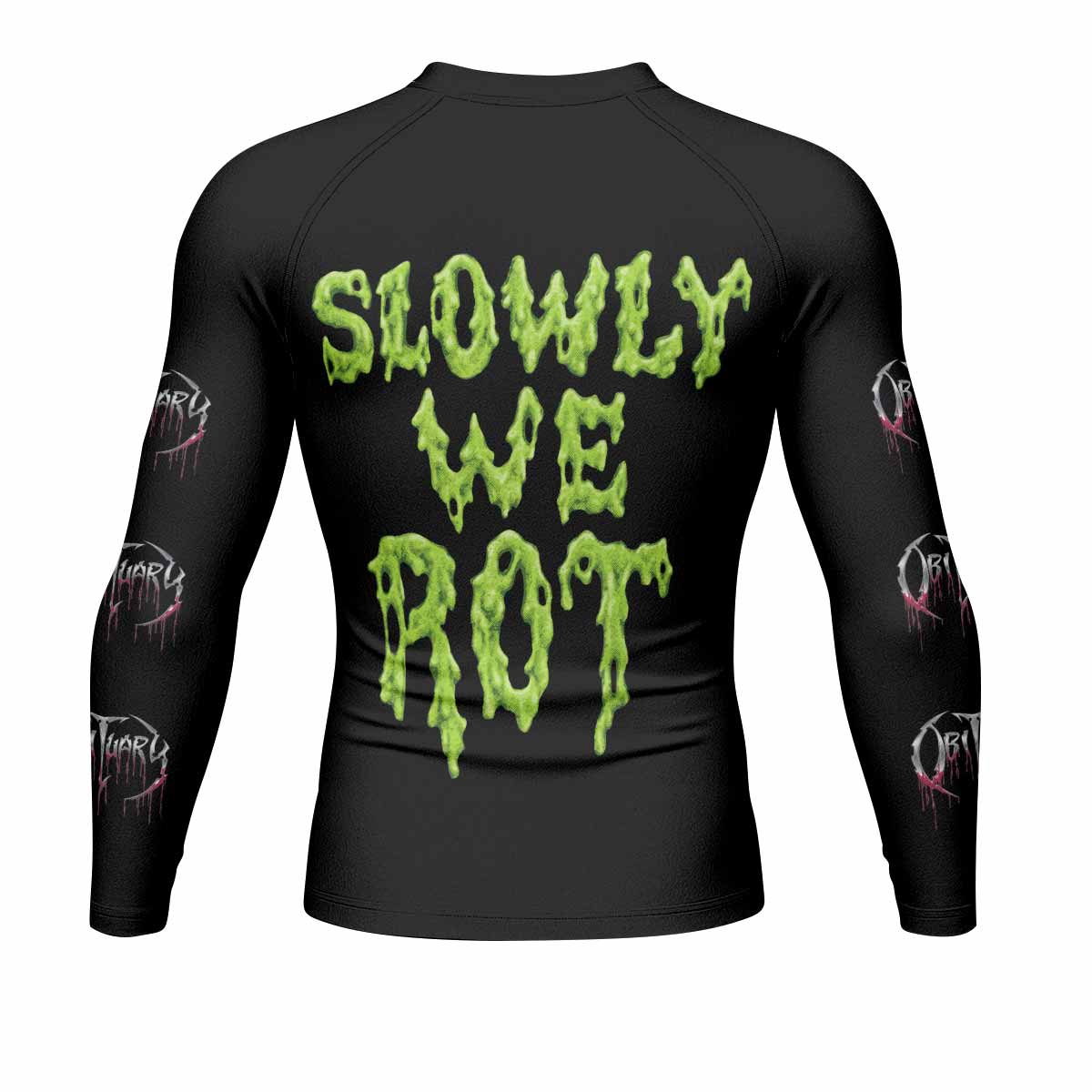 Obituary Slowly We Rot Men's Rash Guard Long Sleeve - back view mockup