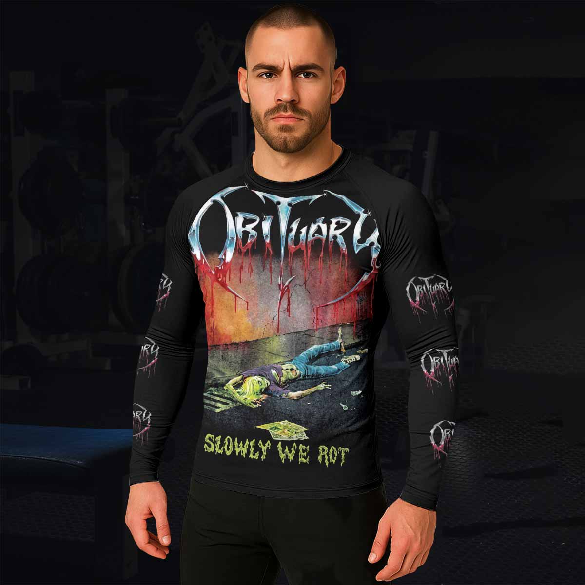 Obituary Slowly We Rot Men's Rash Guard Long Sleeve - lifestyle view