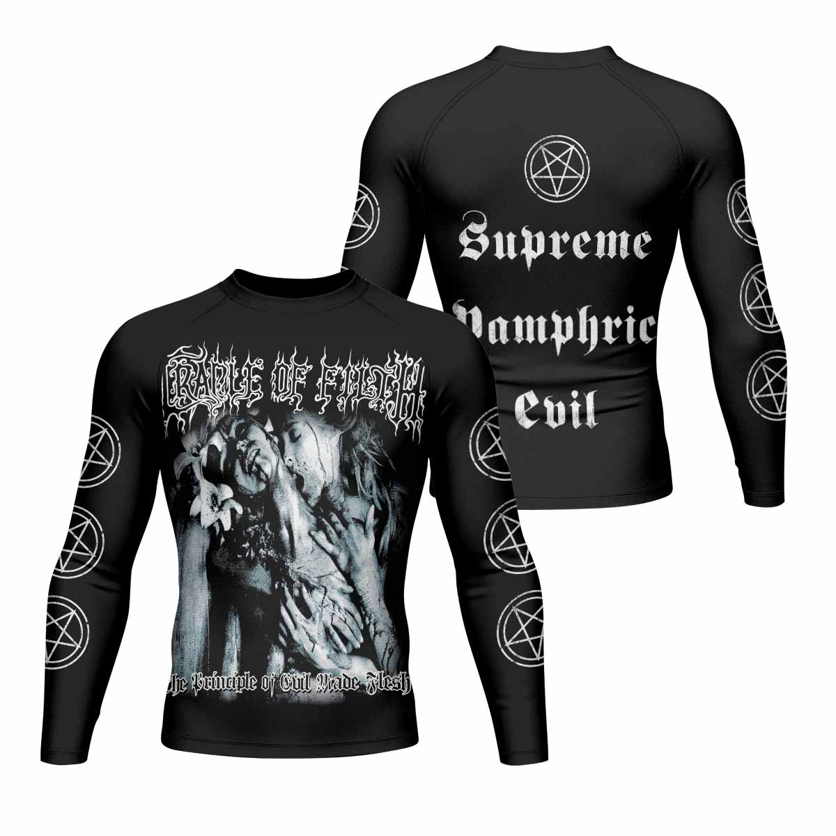 Cradle of Filth The Principle of Evil Made Flesh Men's Rash Guard Long Sleeve - front and back view