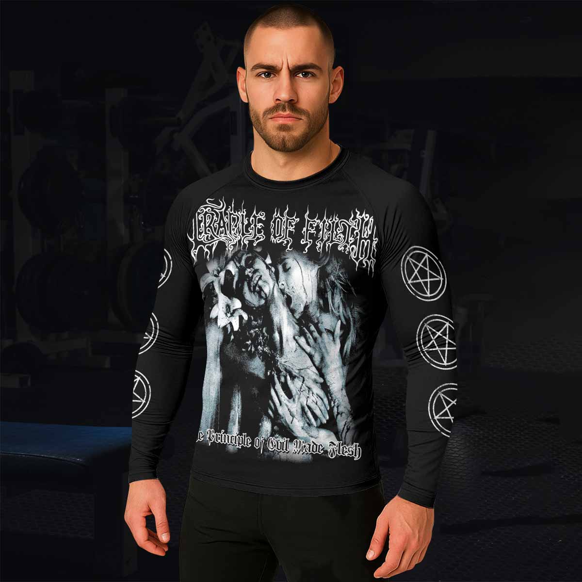 Cradle of Filth The Principle of Evil Made Flesh Men's Rash Guard Long Sleeve - lifestyle view