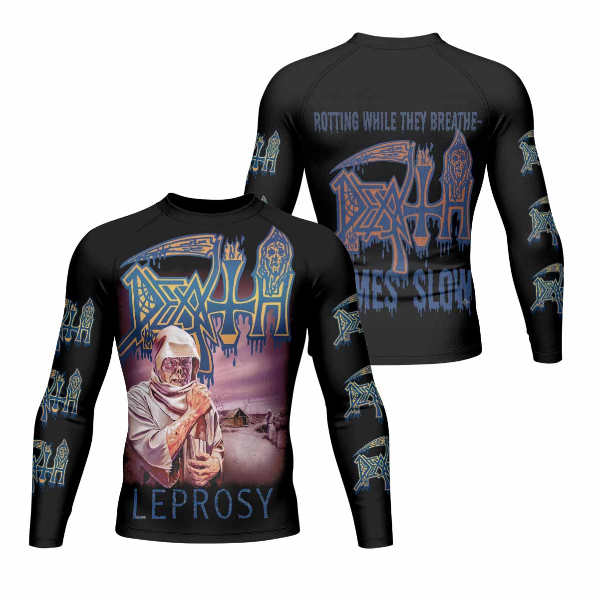 Death Leprosy Men's Rash Guard Long Sleeve - front and back view